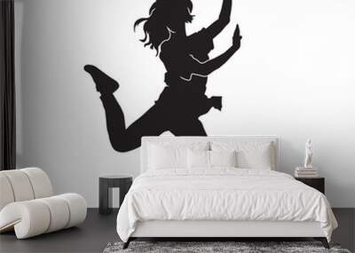 Silhouette of a woman dancing happily. vector illustration on white background. Wall mural