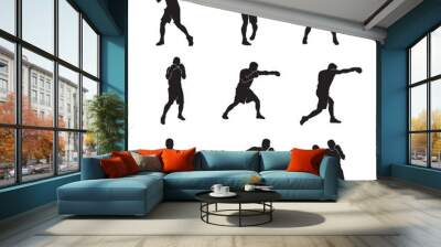 Silhouette of male boxing player set in isolate on a white background. Vector illustration. Wall mural