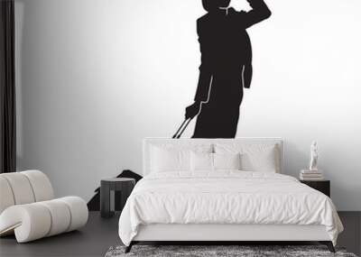 Vector black silhouette of stewardess,  Air hostess Illustration walking with the suitcase. Wall mural