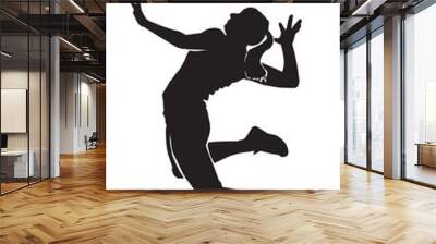 vector silhouettes of women's beach volleyball on white Wall mural