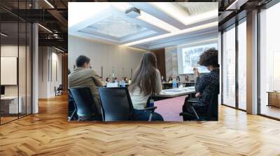 Audience in the conference hall. Business and Entrepreneurship. Panoramic composition suitable for banners. Speaker Giving a Talk at Business Meeting. Wall mural