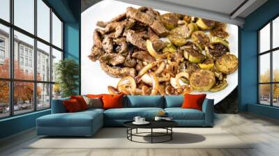 Traditional, strong and nutritious real food, liver with okra and onion Wall mural