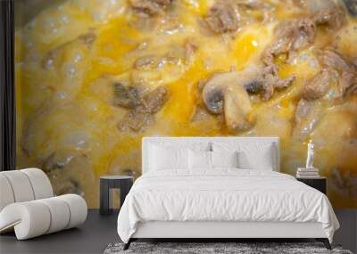 Traditional filet mignon stroganoff with mushrooms, French fries and rice Wall mural