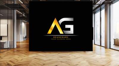 Creative elegant trendy unique artistic silver and gold color AG initial based Alphabet icon logo. Initial letter AG logo template. Luxury A G logo template. Wall mural