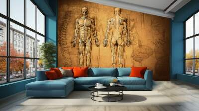 human anatomy drawing, old, canvas Wall mural