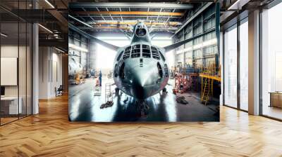 Avia Industry Factory line production helicopter, plane technology. Generation AI Wall mural