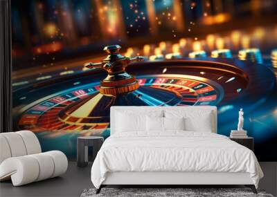 Casino roulette wheel in motion, Banner colorful background Wall mural