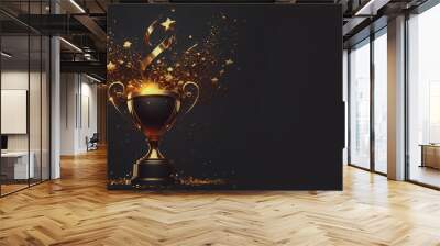 cup champion golden prize with splash on dark background banner. concept winner award. generation ai Wall mural