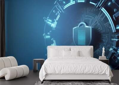 Cyber protection and information security banner. Lock protect for cryptocurrency technology services. Generation AI Wall mural