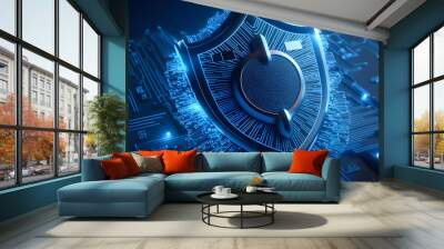 Data protection cyber security. Concept Business internet Technology lock protect for Cryptocurrency services. Generation AI Wall mural