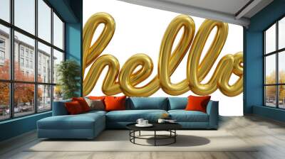 hello text one line gold isolated on white background. 3d illustration Wall mural