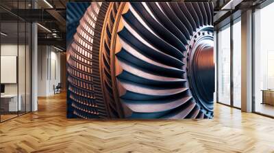 Internal rotor with blade of steam turbine for industrial generator electricity. Generation AI Wall mural