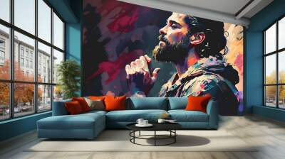 Jesus painting watercolor aquarelle. Generation AI Wall mural