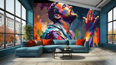 Jesus painting watercolor aquarelle. Generation AI Wall mural