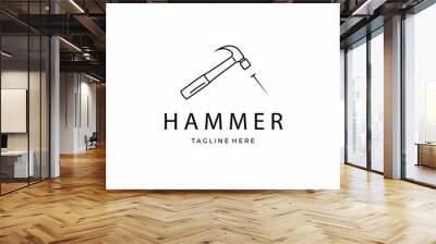 line art logo hammer and nails simple illustration Wall mural