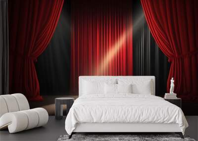 Red curtains of theater stage show spotlight, background for poster. Generation AI Wall mural