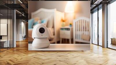 Video camera CCTV for control baby near crib with child room Wall mural