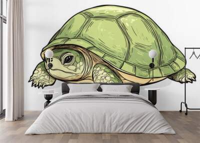 A shy turtle retreating into its shell simple doodle art style Wall mural