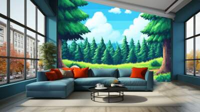 Forest Clearing Background Pixel Art and 8-Bit Charm for Nostalgic Outdoor Scenes Wall mural