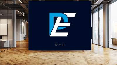 Blue and white color of PE initial letter Wall mural