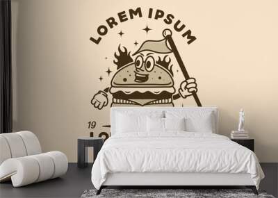 Illustration design of a burger character with arms and legs Wall mural