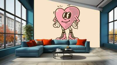 Mascot character illustration of a pink heart in a cocky style Wall mural