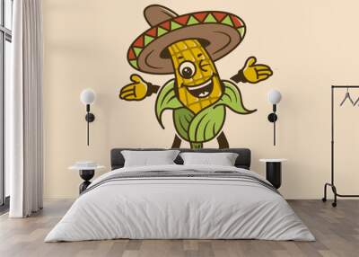 Mascot character of mexican food elotes with happy face Wall mural