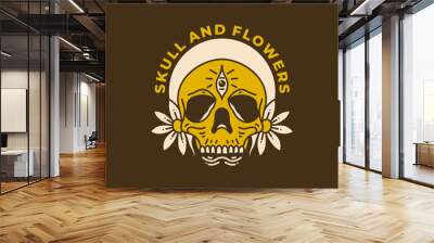 Vintage art illustration of the skull and flowers Wall mural