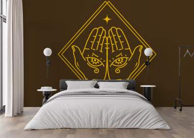 Vintage art illustration of two hand with eyes Wall mural