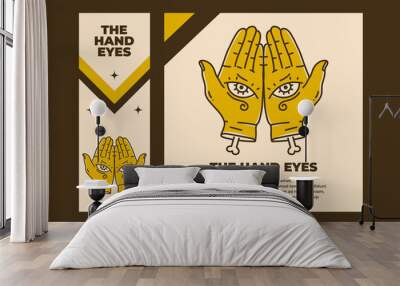 Vintage art illustration of two hand with eyes Wall mural