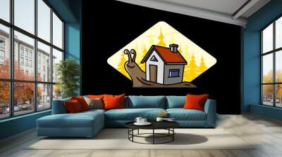 Walking snail and house illustration design Wall mural