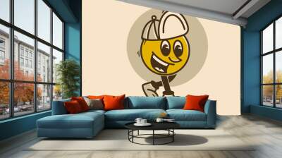 Walking yellow ball character with smiling face wearing a cap Wall mural