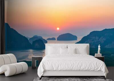 Panoramic view of sunrise from the Samet Nangshe Viewpoint, Phang Nga, Thailand Wall mural