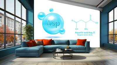 Important amino acid aspartic and structural chemical formula and line model of molecule. Arginine blue on a white background. 3D Vector Illustration. Medical and scientific concepts. Wall mural