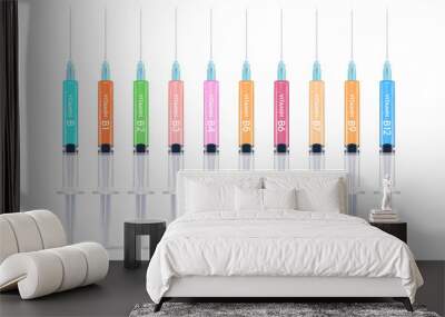 Serum collagen vitamin B in a syringe and saline, Injection of vitamin drip therapy for health and skin. Medical aesthetic concept. Syringe set. On white background 3D vector illustration. Wall mural