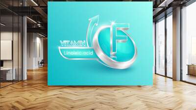 Vitamin F in circle shape blue with arrow. Used for designing dietary supplements or beauty products. Medical concepts. Isolated 3d icon. Vector EPS10 illustration. Wall mural