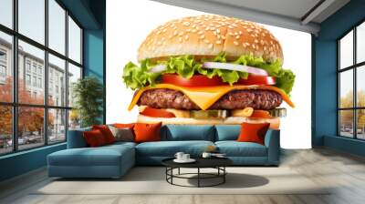 burger on white isolated on clear png background and transparent background. food drink and dessert concept for cafe and restaurent, AI generative.  Wall mural