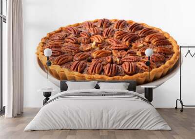 Pecan pie on white isolated on clear png background and transparent background. Bakery and pastry concept for cafe and restaurent, AI generative.  Wall mural