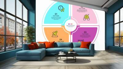 Basic circle infographic template with 4 steps, process or options, process chart, Used for process diagram, presentations, workflow layout, flow chart, infograph. Vector eps10 illustration. Wall mural