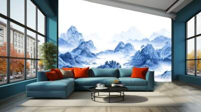 Chinese painting is a landscape of blue and white porcelain featuring rolling mountains Wall mural