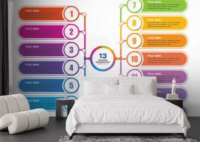 Standard infographic 13 process and number for presentation. Wall mural