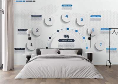 7 circle Template Business Infographic design.Chart, graph, diagram with 7 steps, options, parts, processes, phase. Vector business template for presentation Wall mural