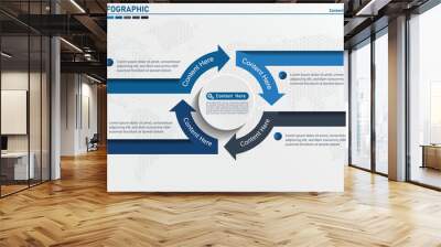 Circle, round divided in four parts arrows. Template, scheme, diagram, chart, graph, presentation. Business concept with 4 steps, options, processes. Wall mural