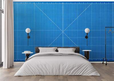 Blue self-healing cutting mat with grid pattern and measurement scale on a white background, ideal for DIY craft projects, graphic design, and precision cutting tasks. Wall mural