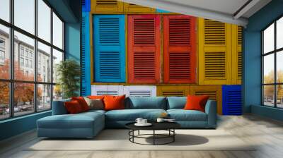 Colorful wooden windows texture background Wall mural