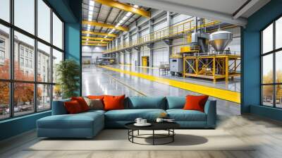 Grey Grouting Concrete Factory Industry Production Line Worksite Durable Equipment Bumpers Yellow Lined Floor Wall mural