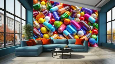 Medicine Capsules and Pills for Health and Prescription Needs - Essential for Wellness and Treatment Solutions Wall mural