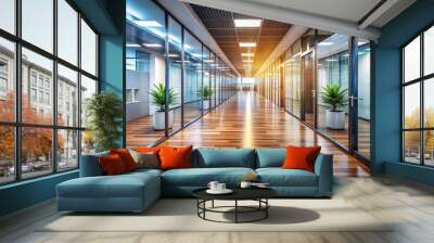 Nice modern office with beautiful long office corridor with and defocused room background concepts and ideas for business presentation background, wallpaper and backdrop ideas for corporate and commer Wall mural