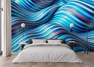 Striped lines create a wavy blue pattern against a textured white background, offering a visually appealing design element that adds depth and character to any composition. Wall mural