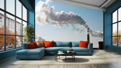 Industrial chimneys with heavy smoke causing air pollution. Wall mural